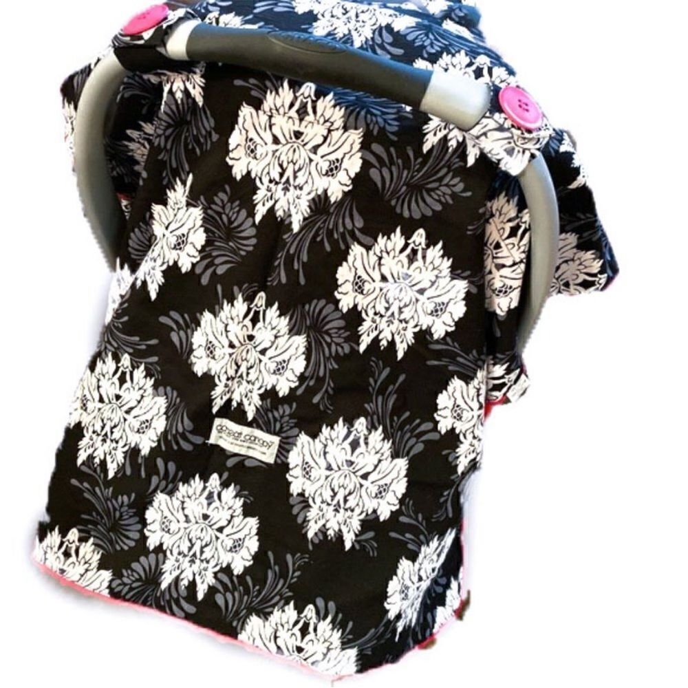 Car Seat Canopy Black / White Floral Design